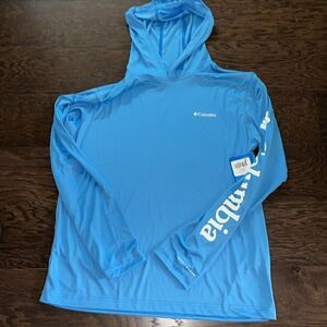 New Columbia Rapid Creek Blue hoodie hooded mens lightweight fishing sweatshirt